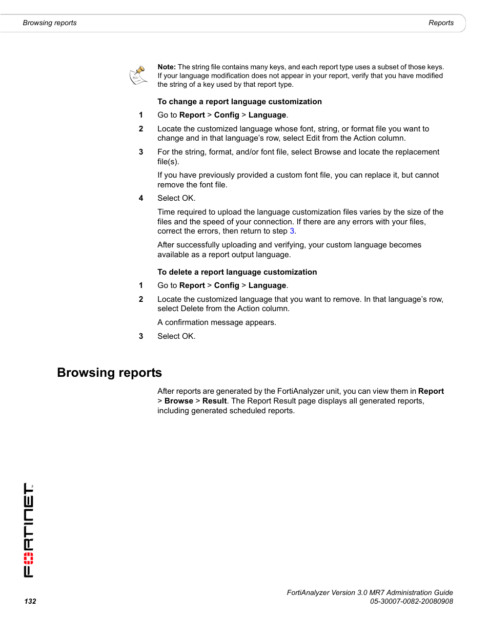 Browsing reports | Fortinet FortiAnalyzer 3.0 MR7 User Manual | Page 136 / 234