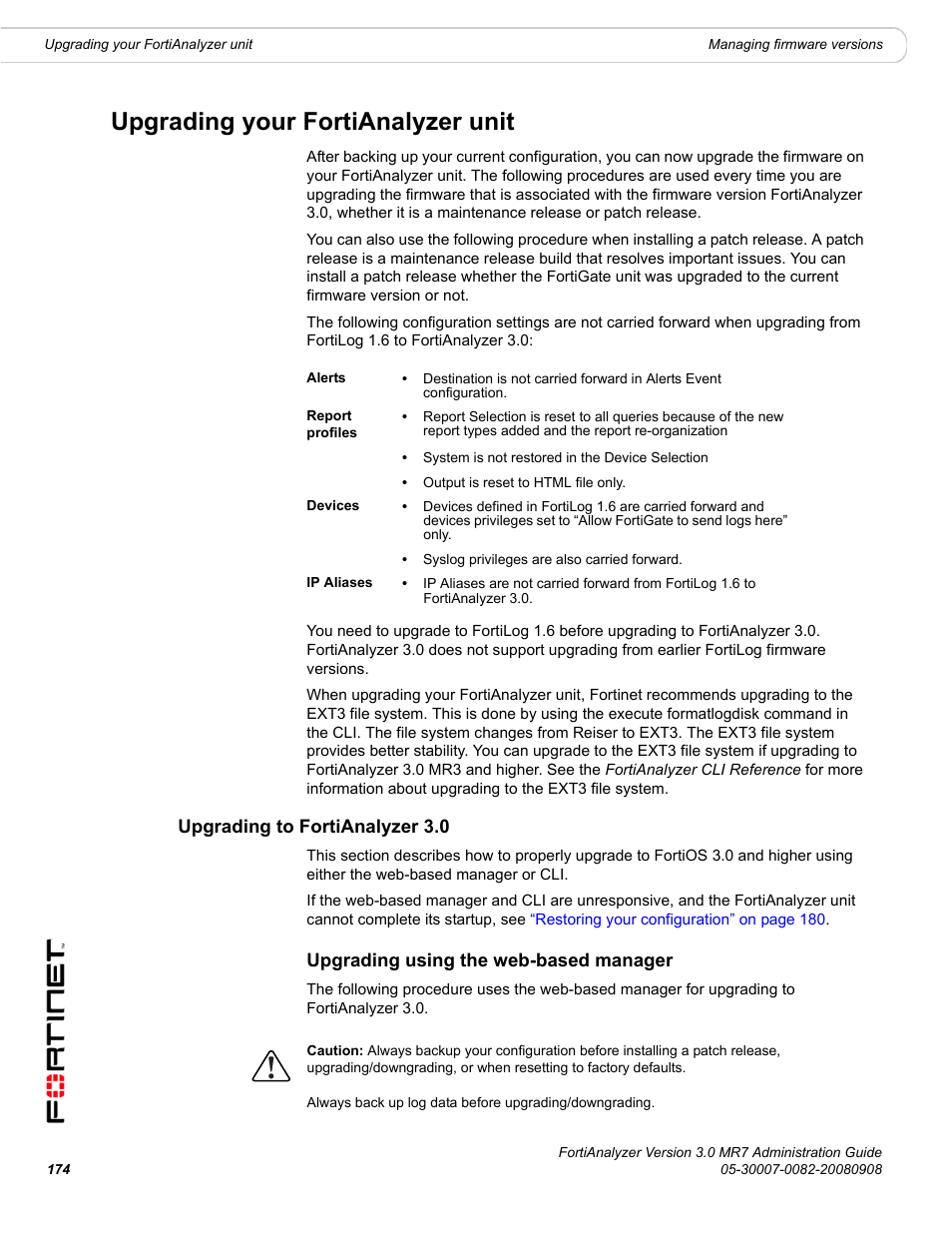 Upgrading your fortianalyzer unit, Upgrading to fortianalyzer 3.0, Upgrading using the web-based manager | Fortinet FortiAnalyzer 3.0 MR7 User Manual | Page 186 / 234