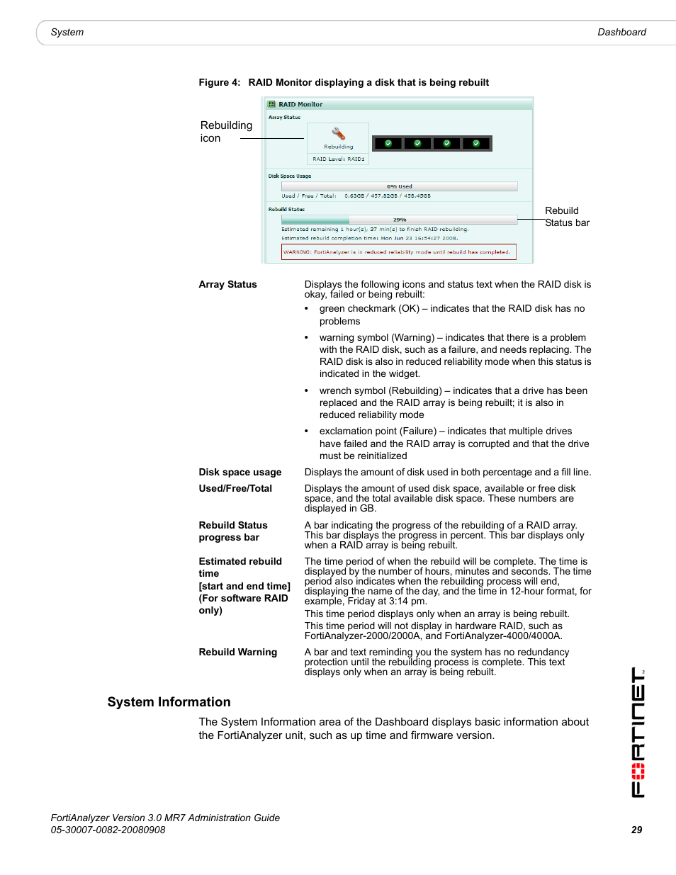 System information | Fortinet FortiAnalyzer 3.0 MR7 User Manual | Page 29 / 234