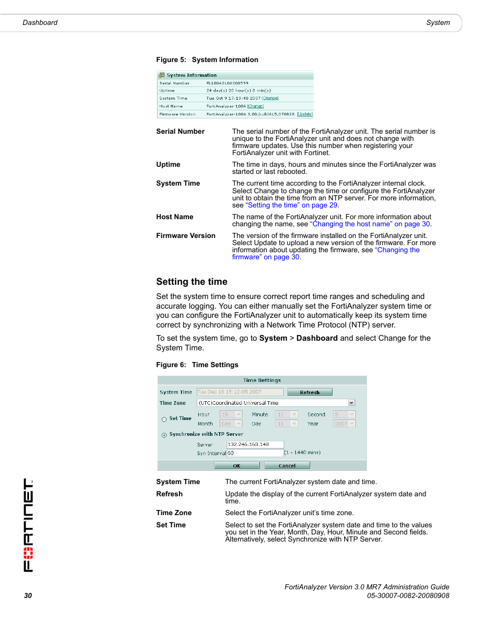 Setting the time | Fortinet FortiAnalyzer 3.0 MR7 User Manual | Page 30 / 234