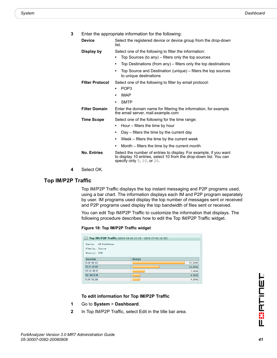 Top im/p2p traffic | Fortinet FortiAnalyzer 3.0 MR7 User Manual | Page 41 / 234