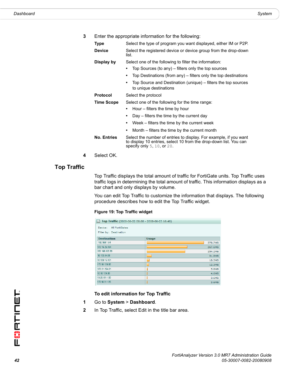 Top traffic | Fortinet FortiAnalyzer 3.0 MR7 User Manual | Page 42 / 234