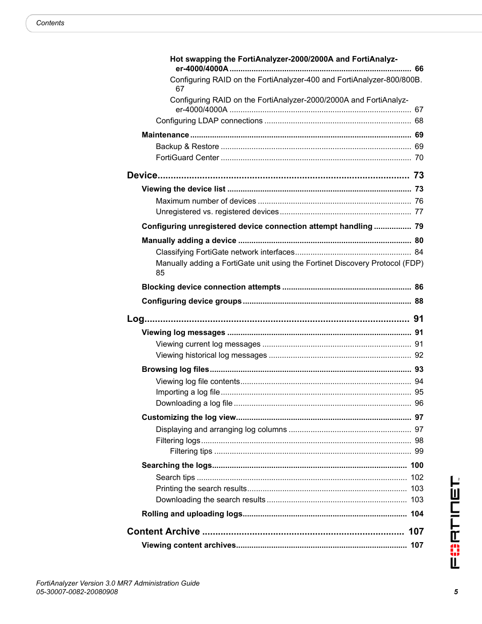 Fortinet FortiAnalyzer 3.0 MR7 User Manual | Page 5 / 234