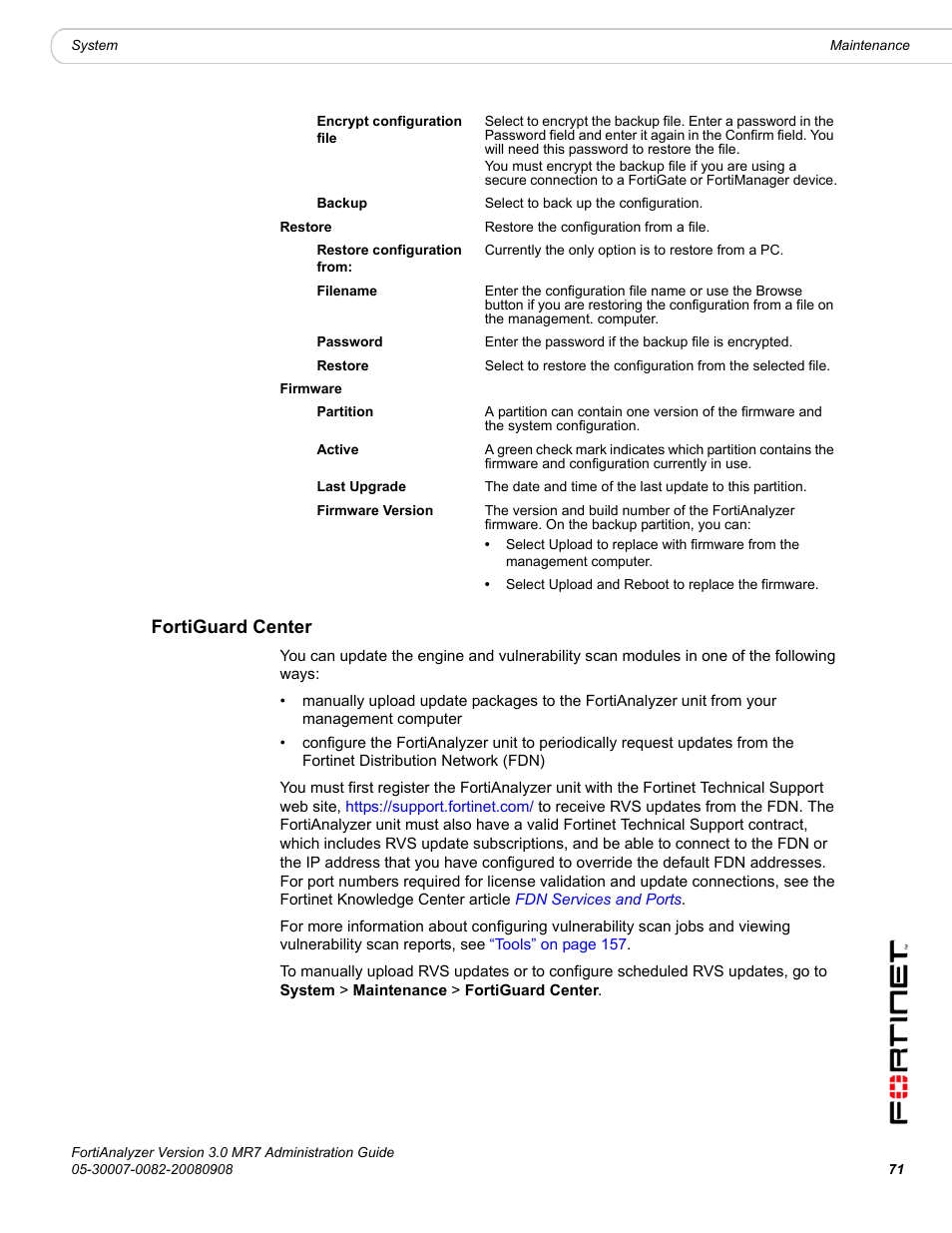 Fortiguard center | Fortinet FortiAnalyzer 3.0 MR7 User Manual | Page 71 / 234