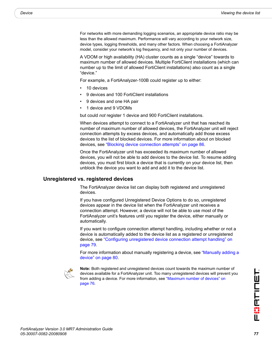 Unregistered vs. registered devices | Fortinet FortiAnalyzer 3.0 MR7 User Manual | Page 79 / 234