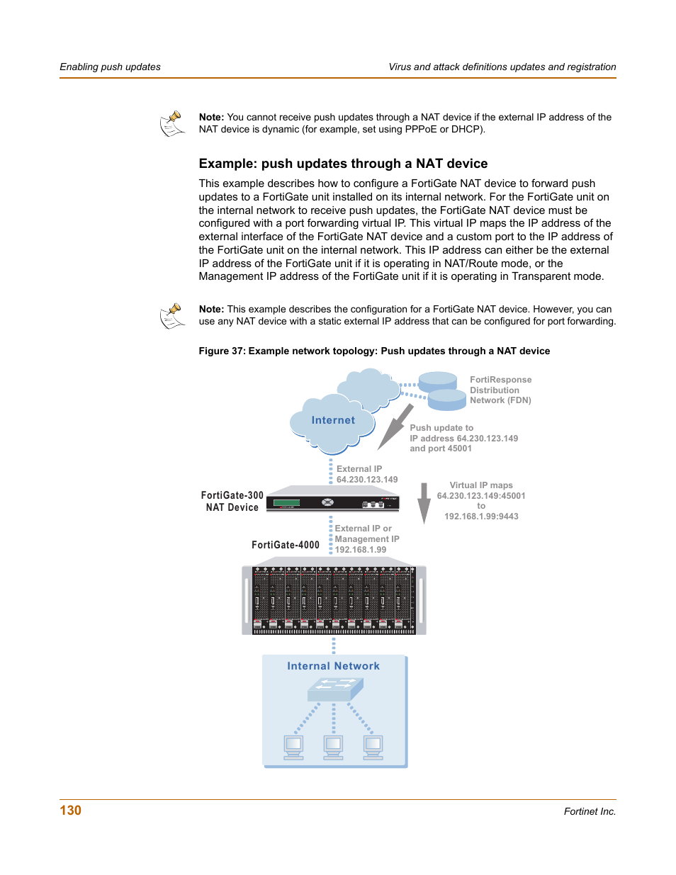 Example: push updates through a nat device | Fortinet FortiGate 4000 User Manual | Page 130 / 332