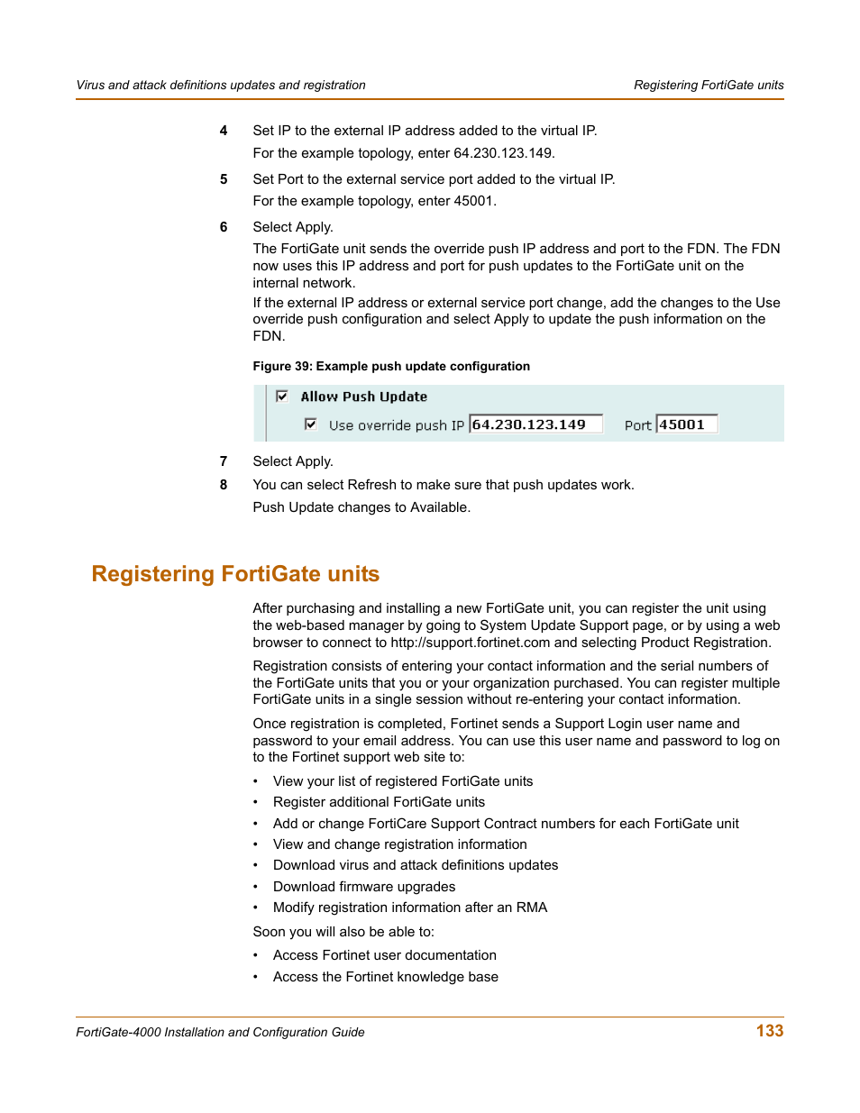 Registering fortigate units, Registering fortigate units” on | Fortinet FortiGate 4000 User Manual | Page 133 / 332