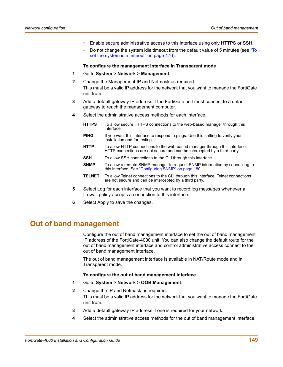 Out of band management | Fortinet FortiGate 4000 User Manual | Page 149 / 332