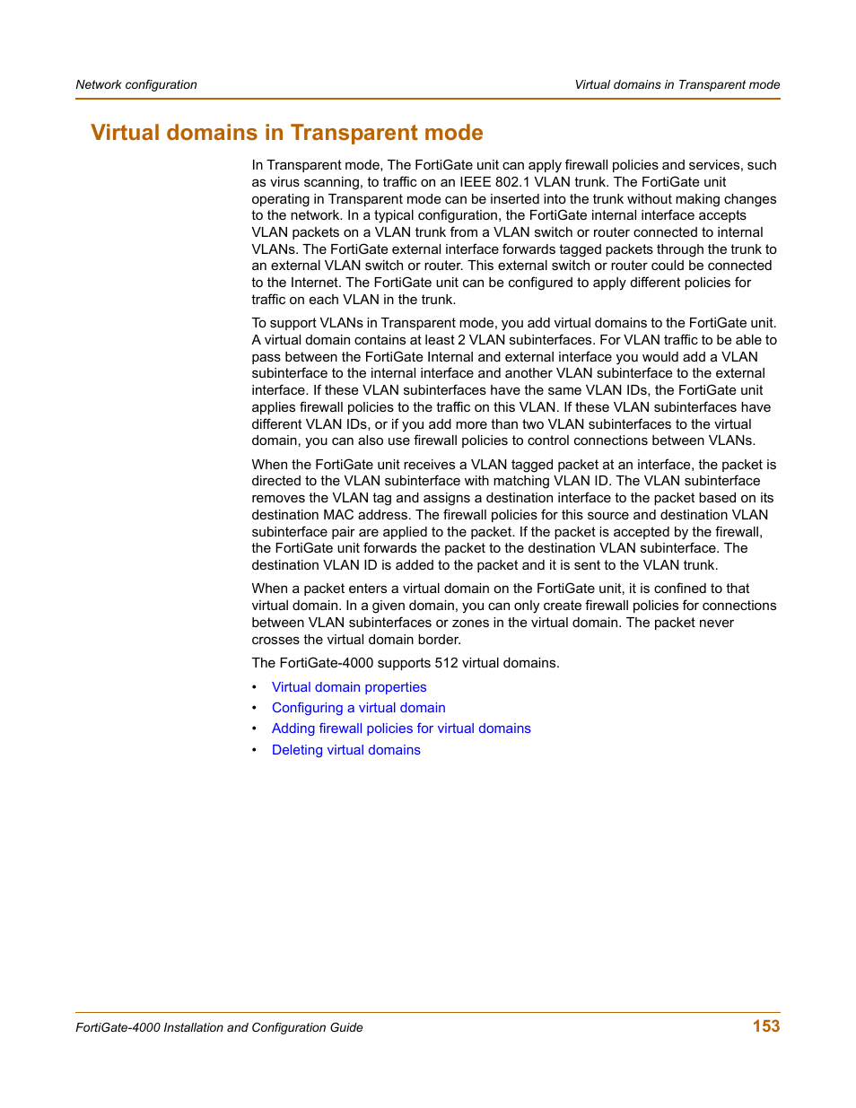 Virtual domains in transparent mode, Virtual | Fortinet FortiGate 4000 User Manual | Page 153 / 332