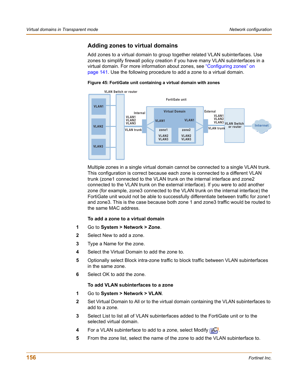 Adding zones to virtual domains | Fortinet FortiGate 4000 User Manual | Page 156 / 332