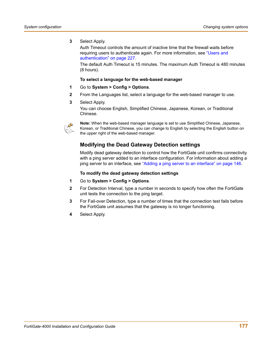 Modifying the dead gateway detection settings, Modifying the dead gateway detection settings” on | Fortinet FortiGate 4000 User Manual | Page 177 / 332