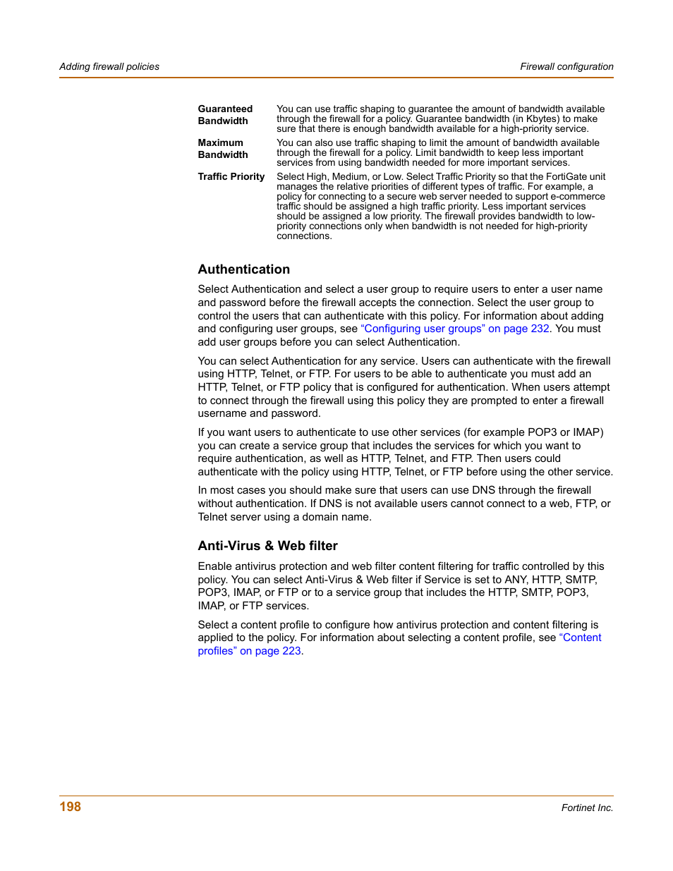 Authentication, Anti-virus & web filter | Fortinet FortiGate 4000 User Manual | Page 198 / 332