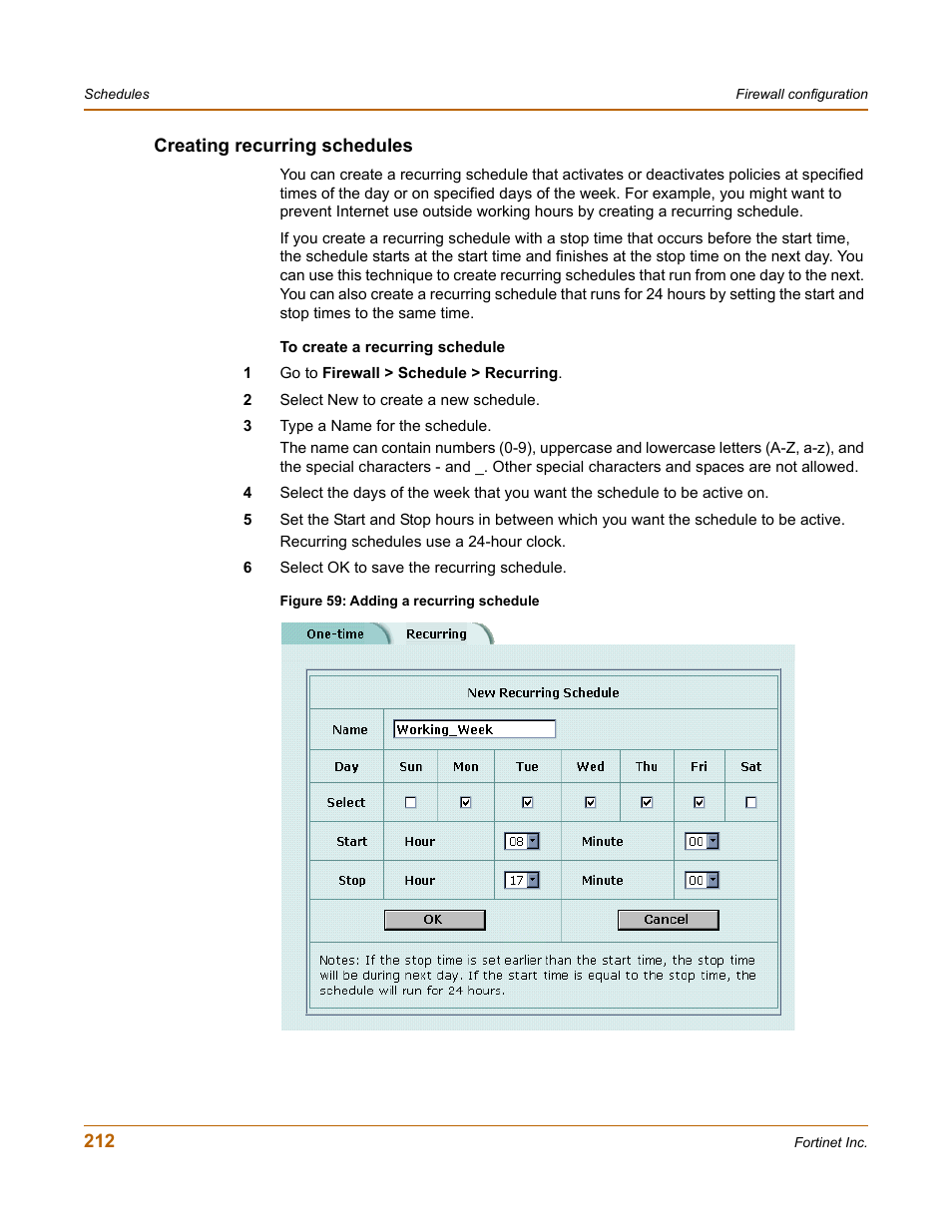 Creating recurring schedules | Fortinet FortiGate 4000 User Manual | Page 212 / 332