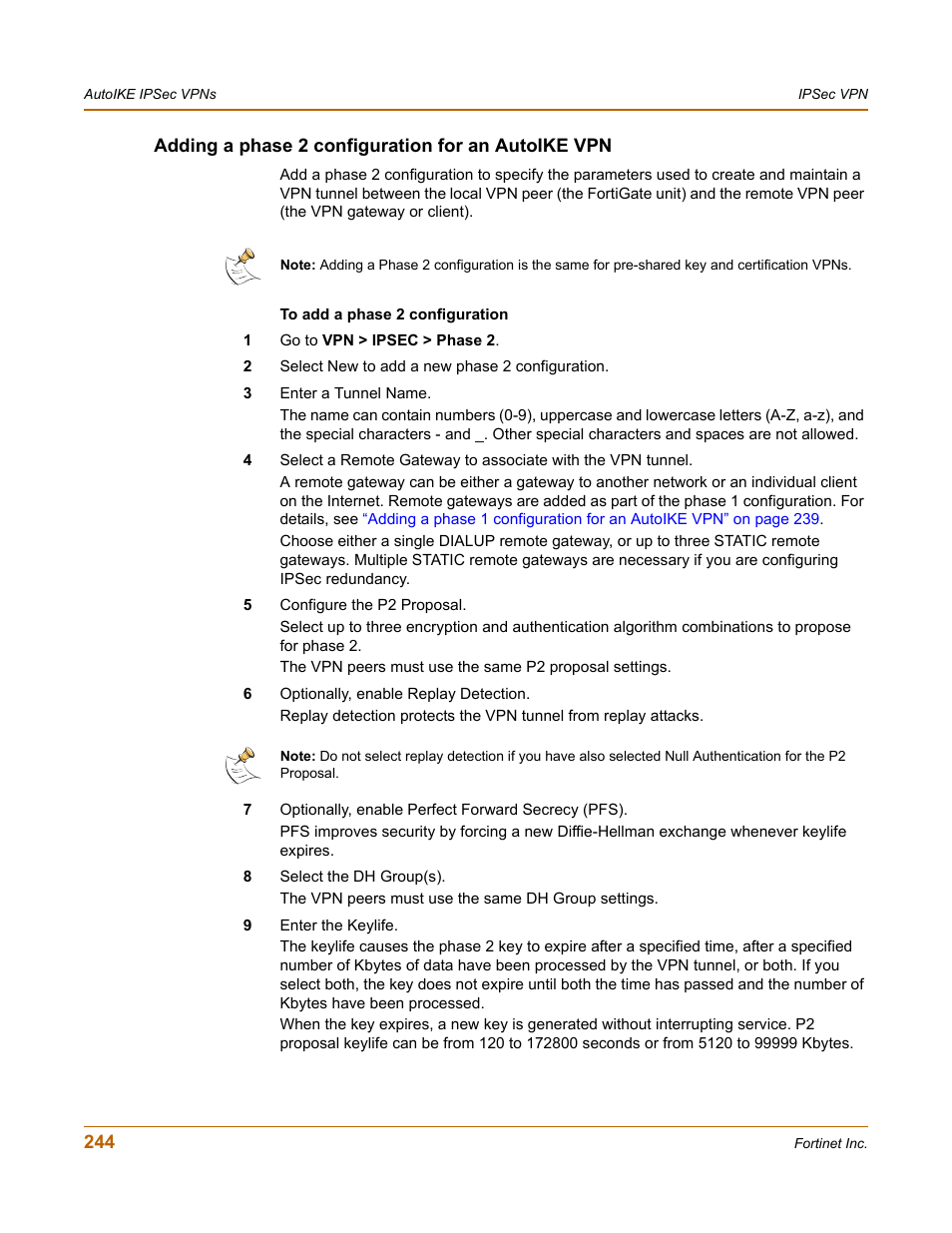 Adding a phase 2 configuration for an autoike vpn, Adding a phase 2 configuration for an autoike | Fortinet FortiGate 4000 User Manual | Page 244 / 332