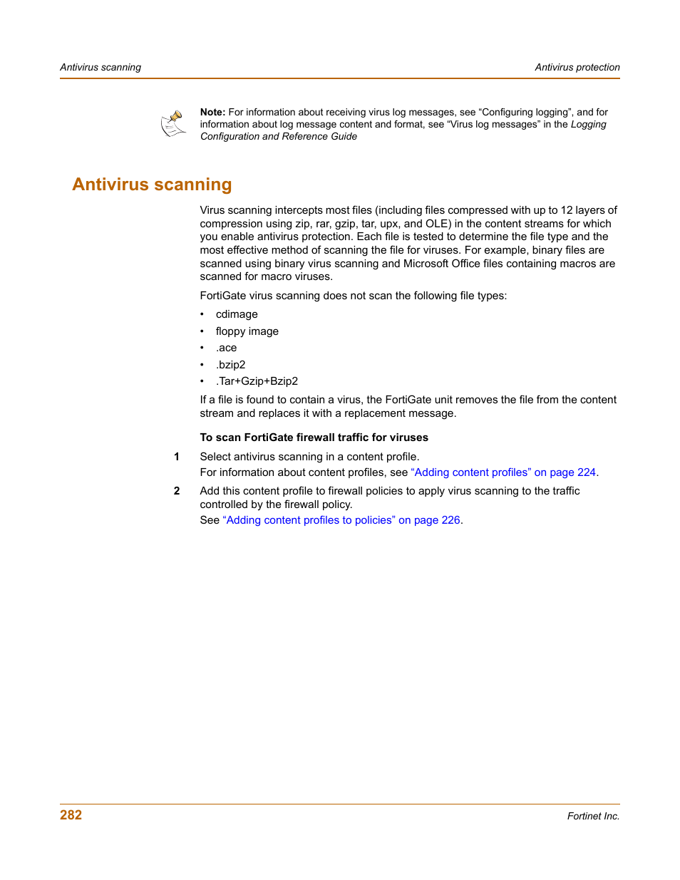 Antivirus scanning, Antivirus | Fortinet FortiGate 4000 User Manual | Page 282 / 332