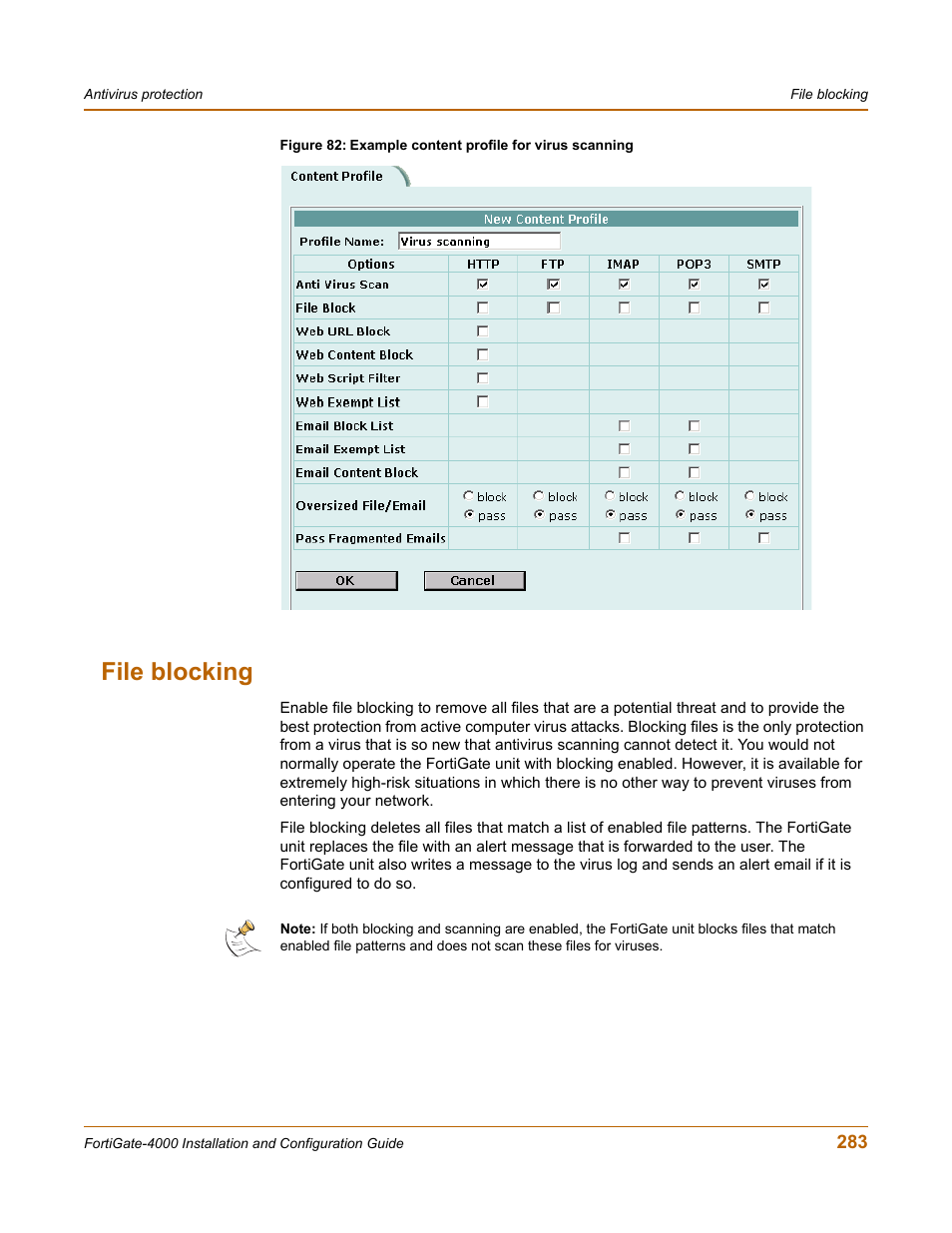 File blocking, Ct it. see, File blocking” on | Fortinet FortiGate 4000 User Manual | Page 283 / 332