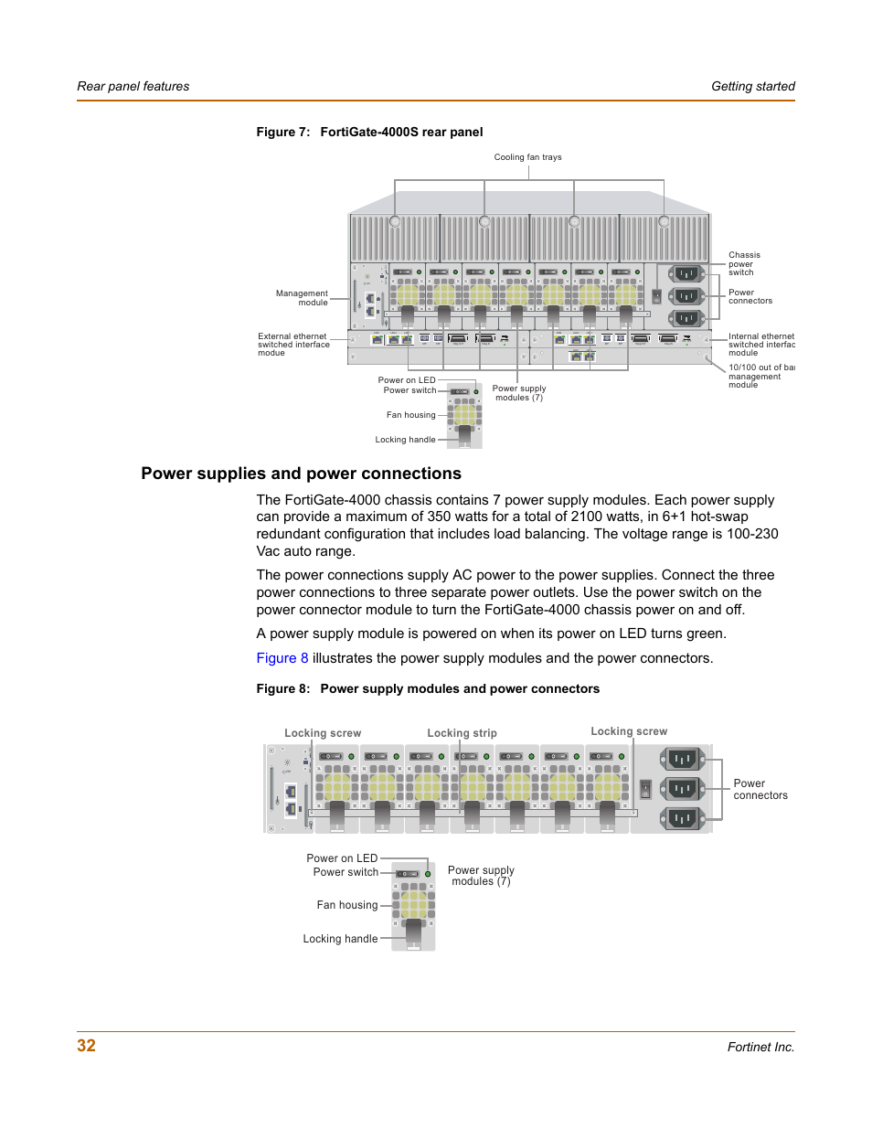 Power supplies and power connections | Fortinet FortiGate 4000 User Manual | Page 32 / 332