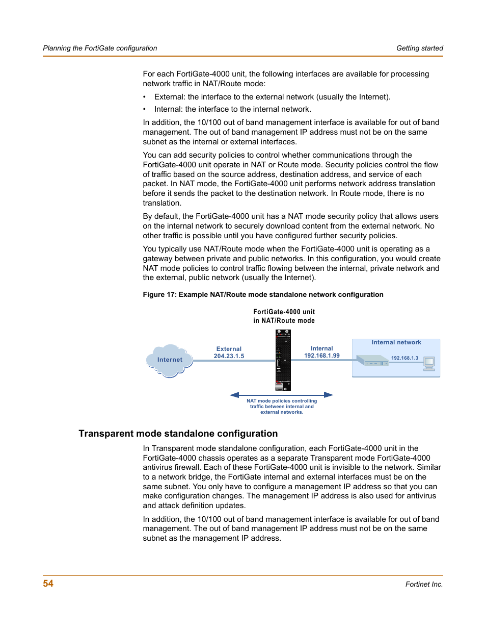 Transparent mode standalone configuration | Fortinet FortiGate 4000 User Manual | Page 54 / 332