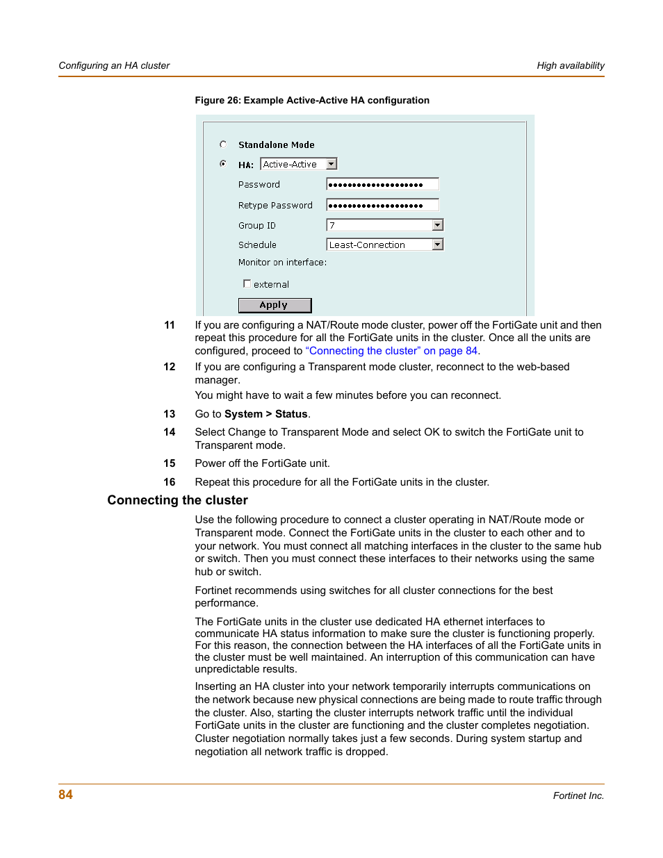 Connecting the cluster | Fortinet FortiGate 4000 User Manual | Page 84 / 332