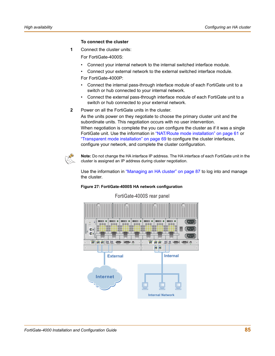 Fortigate-4000s rear panel, Internet, Internal external | Fortinet FortiGate 4000 User Manual | Page 85 / 332