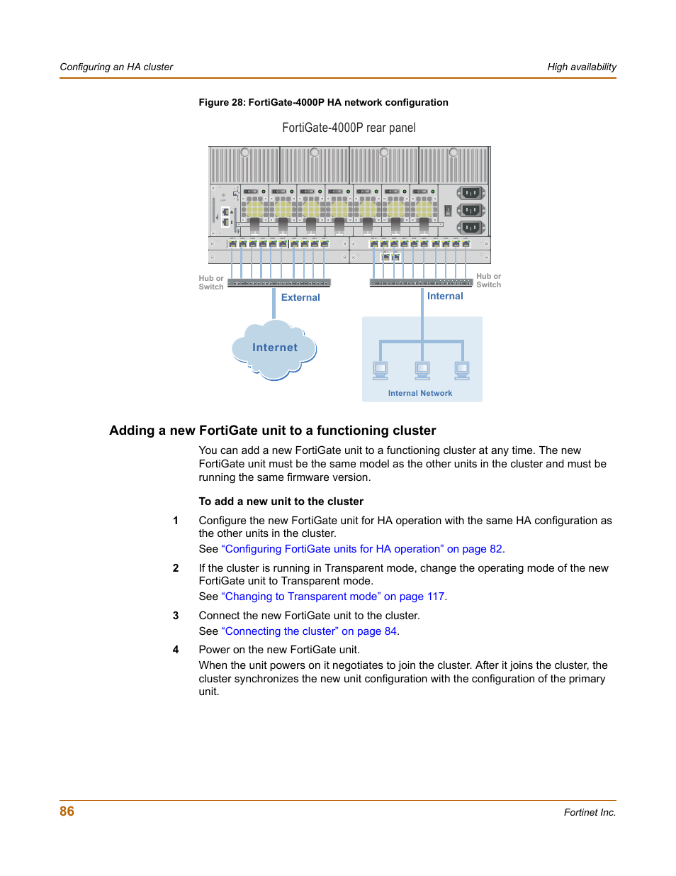 Fortigate-4000p rear panel, Internet, External | Internal power power | Fortinet FortiGate 4000 User Manual | Page 86 / 332