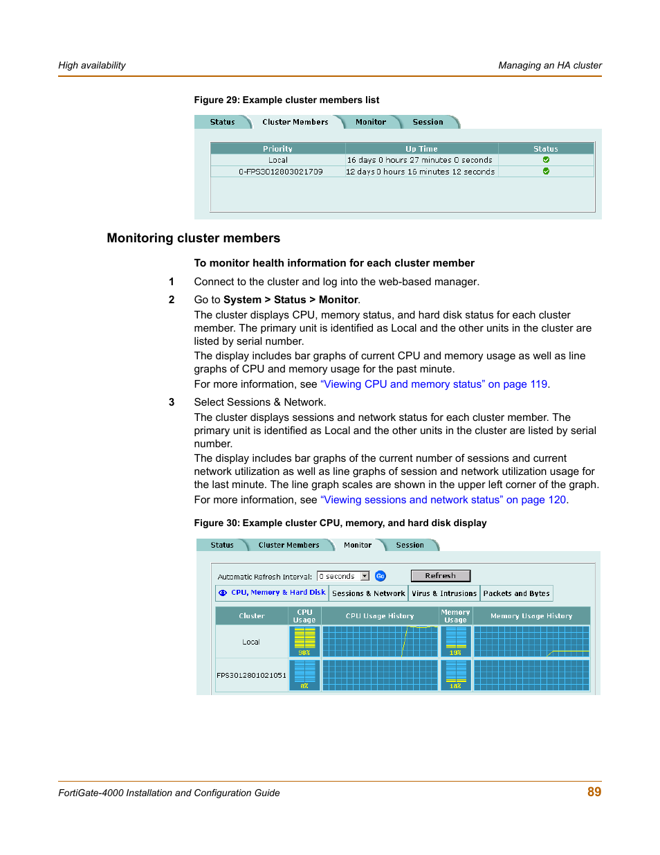 Monitoring cluster members | Fortinet FortiGate 4000 User Manual | Page 89 / 332