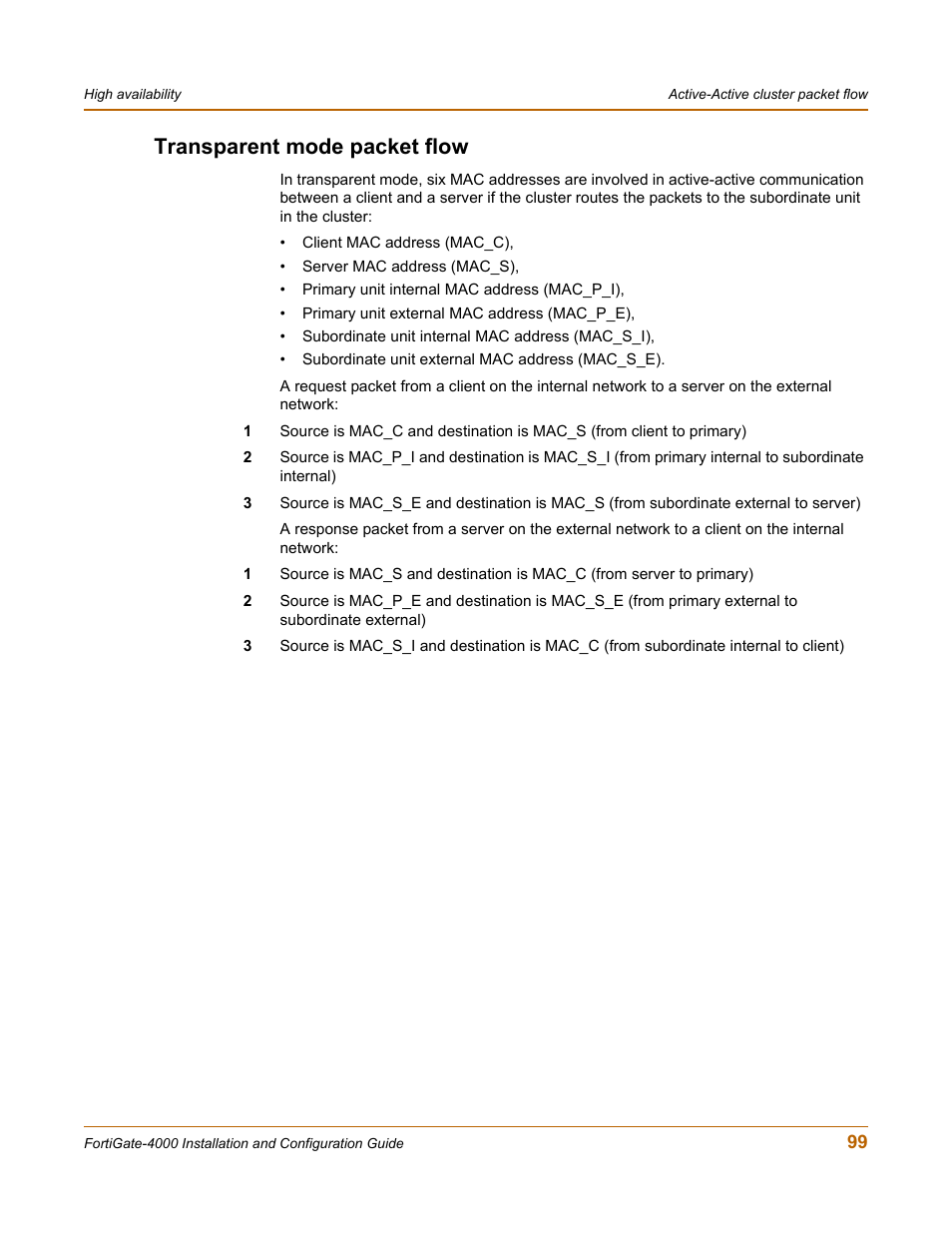 Transparent mode packet flow | Fortinet FortiGate 4000 User Manual | Page 99 / 332