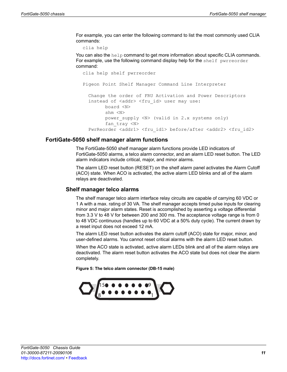 Fortigate-5050 shelf manager alarm functions, Shelf manager telco alarms | Fortinet FortiGate 5050 User Manual | Page 11 / 26