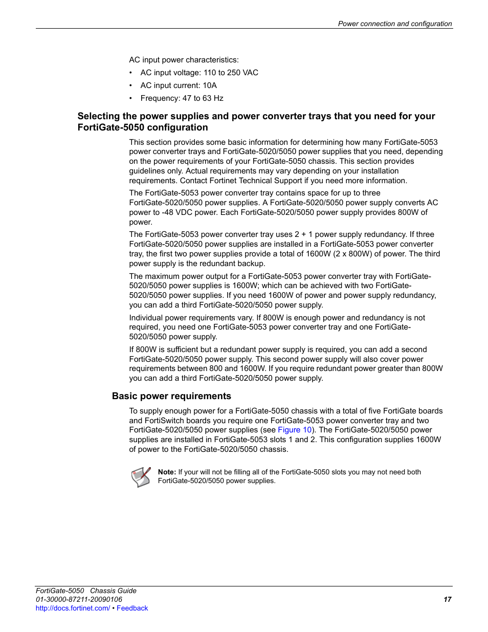 Basic power requirements | Fortinet FortiGate 5050 User Manual | Page 17 / 26