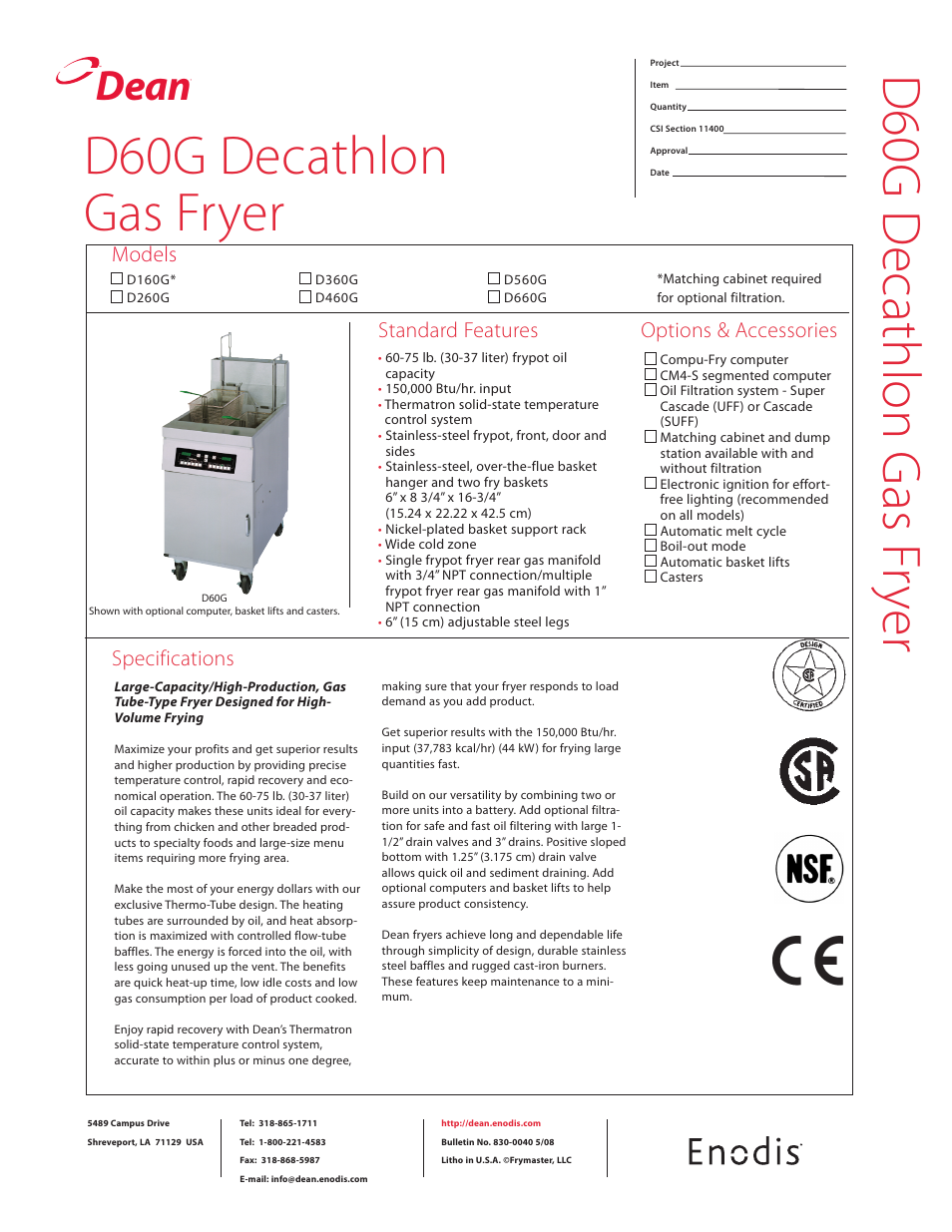 Frymaster D260G User Manual | 2 pages