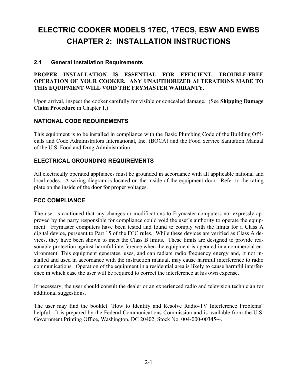 Frymaster 17EC User Manual | Page 11 / 96