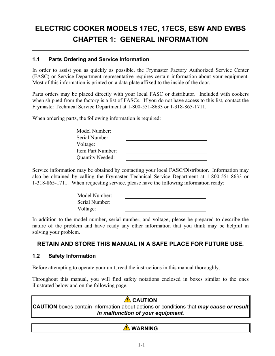 Frymaster 17EC User Manual | Page 7 / 96