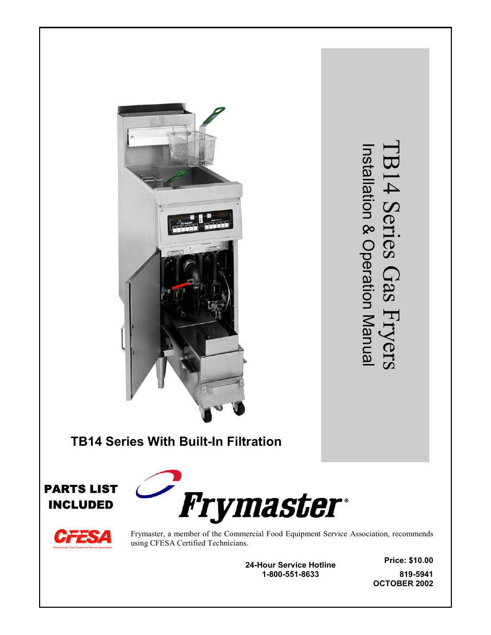 Frymaster TB14 User Manual | 60 pages