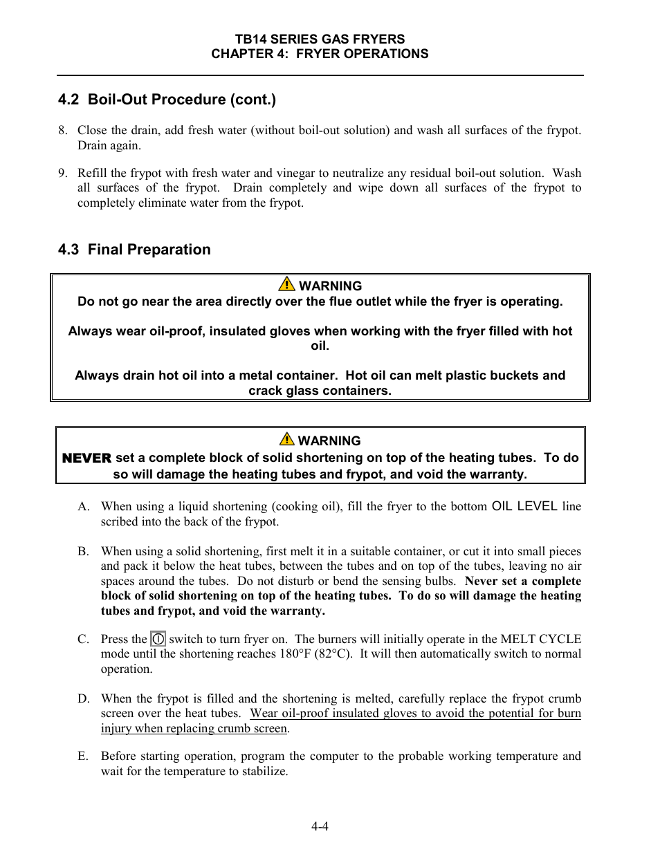 Frymaster TB14 User Manual | Page 22 / 60