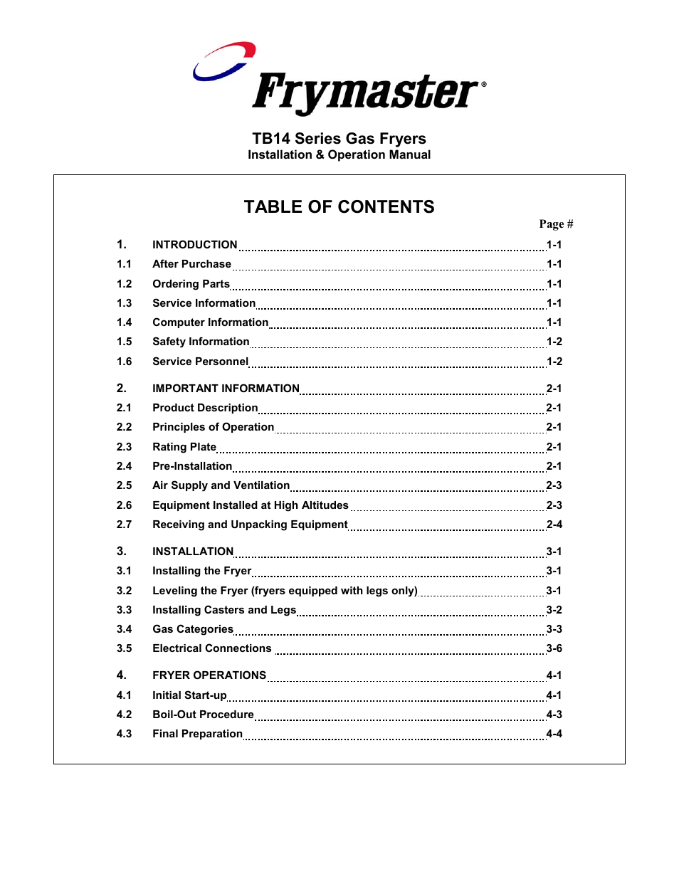 Frymaster TB14 User Manual | Page 4 / 60