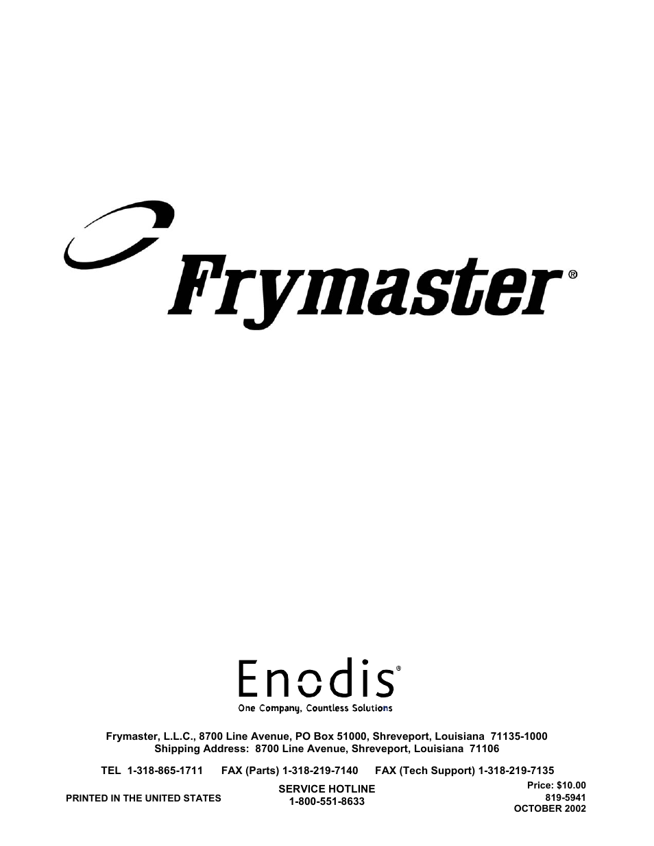 Frymaster TB14 User Manual | Page 60 / 60