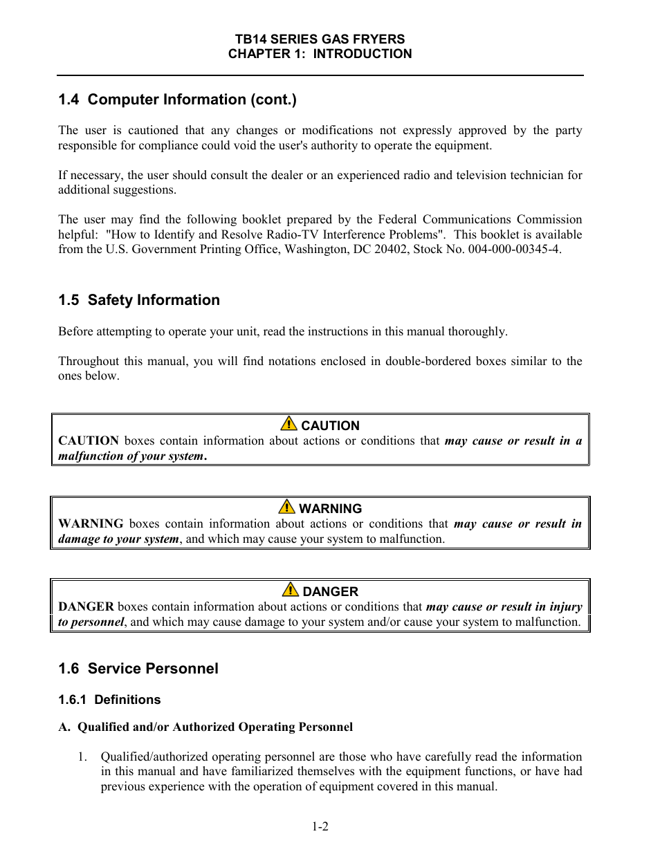 Frymaster TB14 User Manual | Page 7 / 60