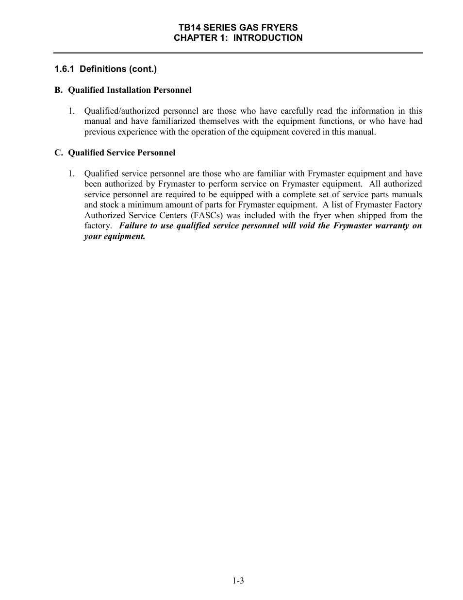 Frymaster TB14 User Manual | Page 8 / 60
