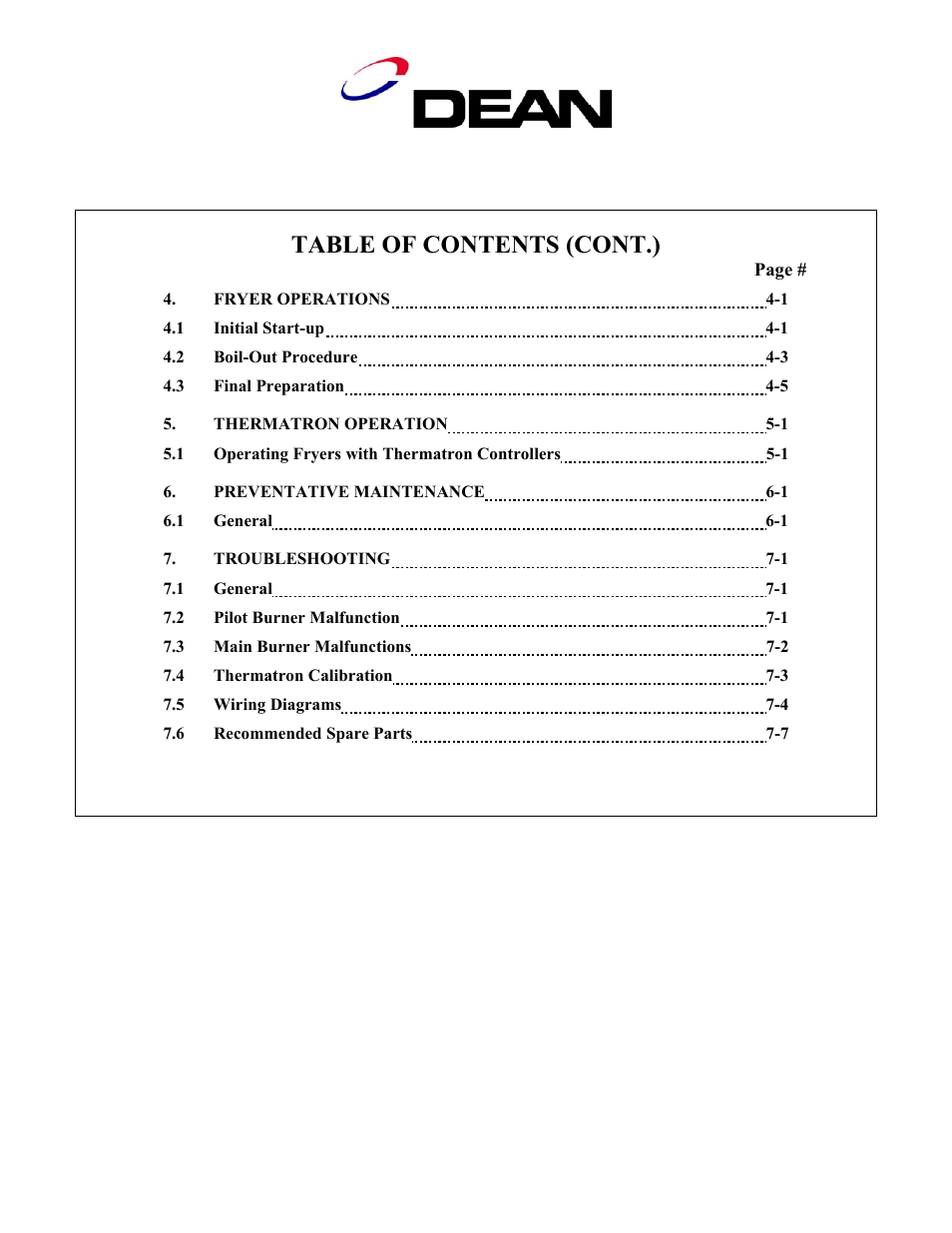 Table of contents (cont.), Decathlon series gas fryers (ce) | Frymaster D50 Series User Manual | Page 5 / 44