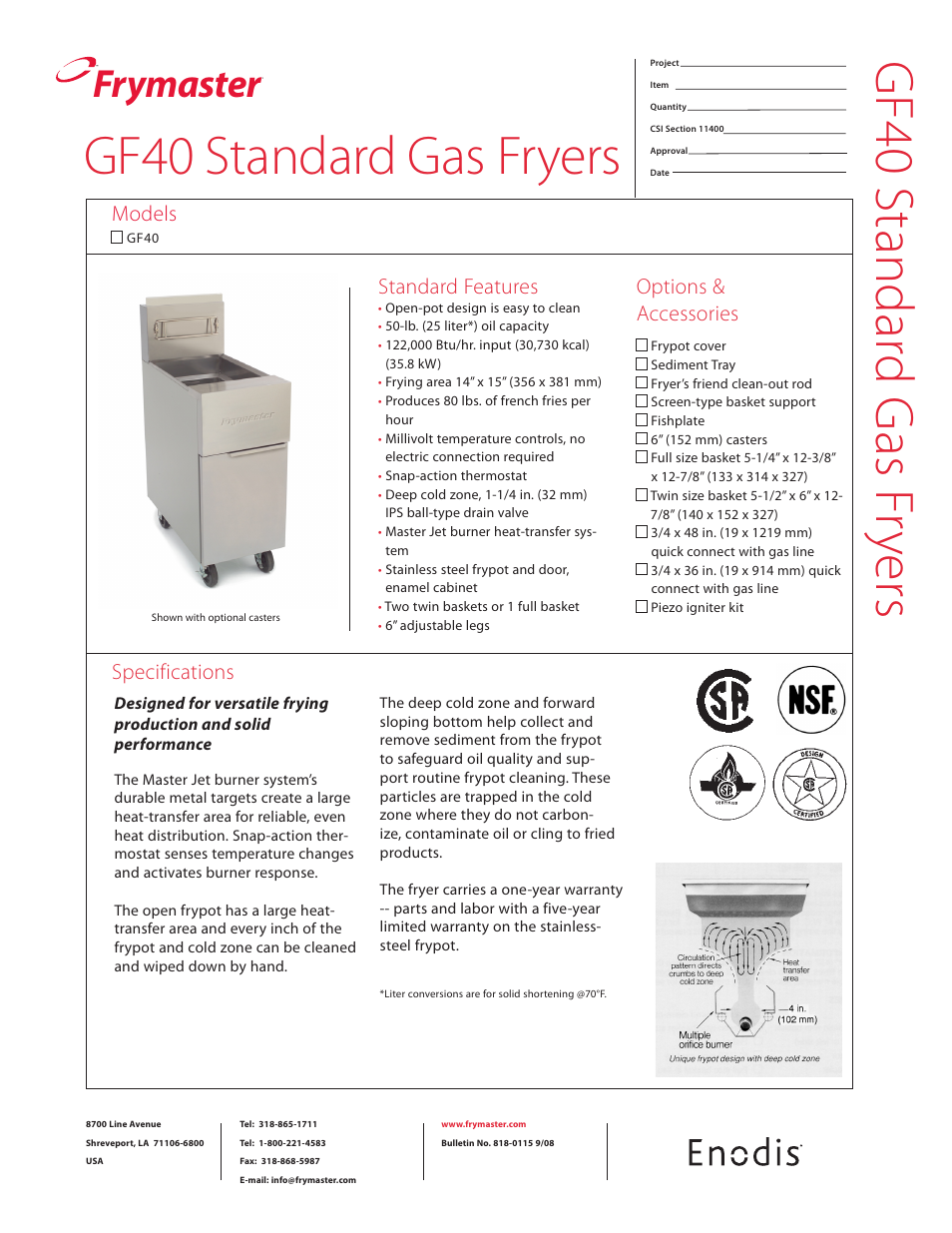 Frymaster GF40 User Manual | 2 pages