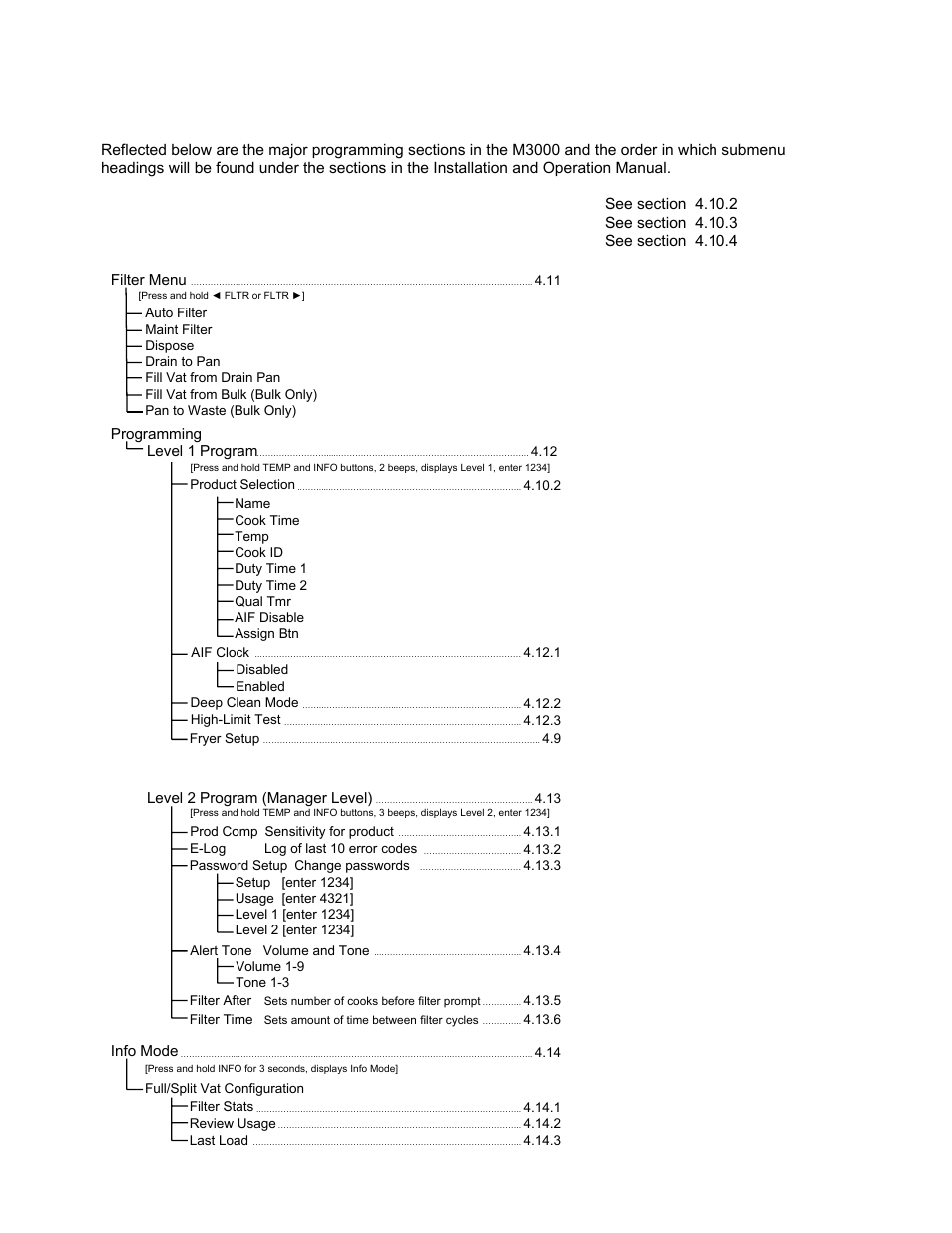 M3000 menu summary tree | Frymaster GEN II LOVTM BIELA14 User Manual | Page 4 / 86