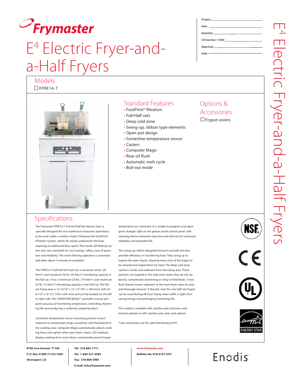 Frymaster Enodis FPRE14-7 User Manual | 2 pages