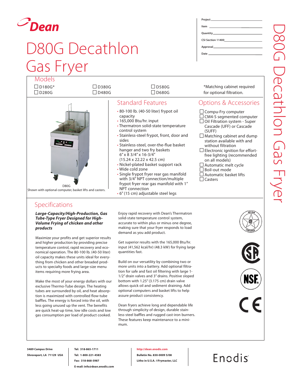 Frymaster D580G User Manual | 2 pages