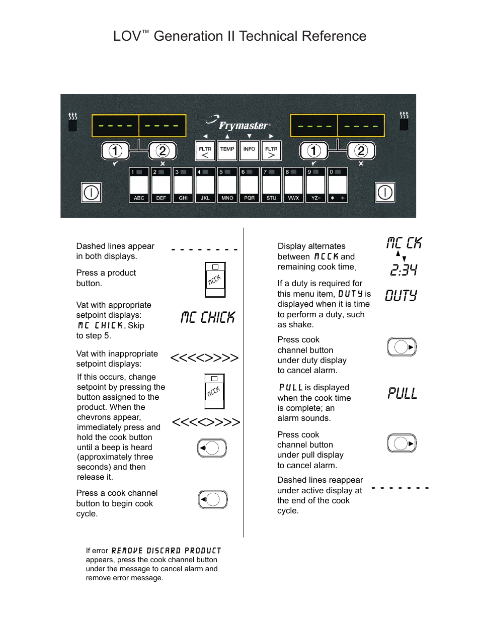 Cooking with multi-product display, Duty, Pull mc chick | Mc ck 2:34, Generation ii technical reference | Frymaster LOV M3000 User Manual | Page 16 / 50