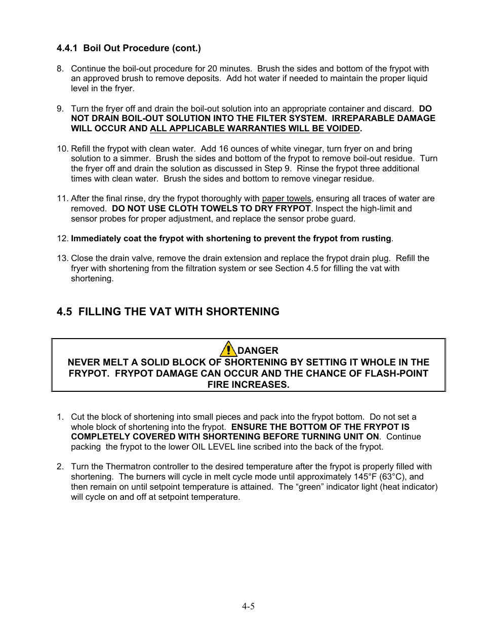 5 filling the vat with shortening | Frymaster 1824G User Manual | Page 21 / 44