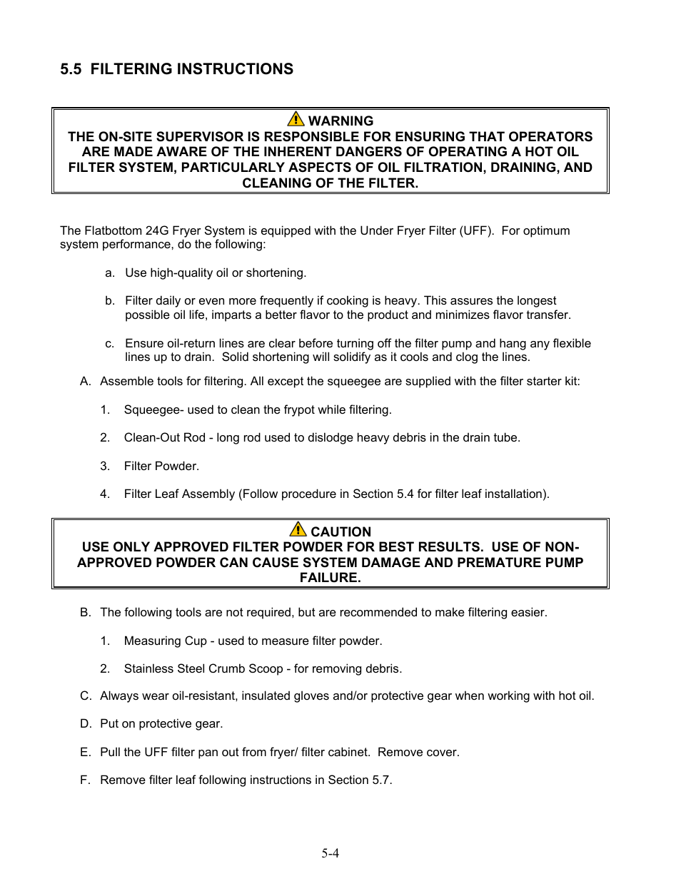 5 filtering instructions | Frymaster 1824G User Manual | Page 26 / 44