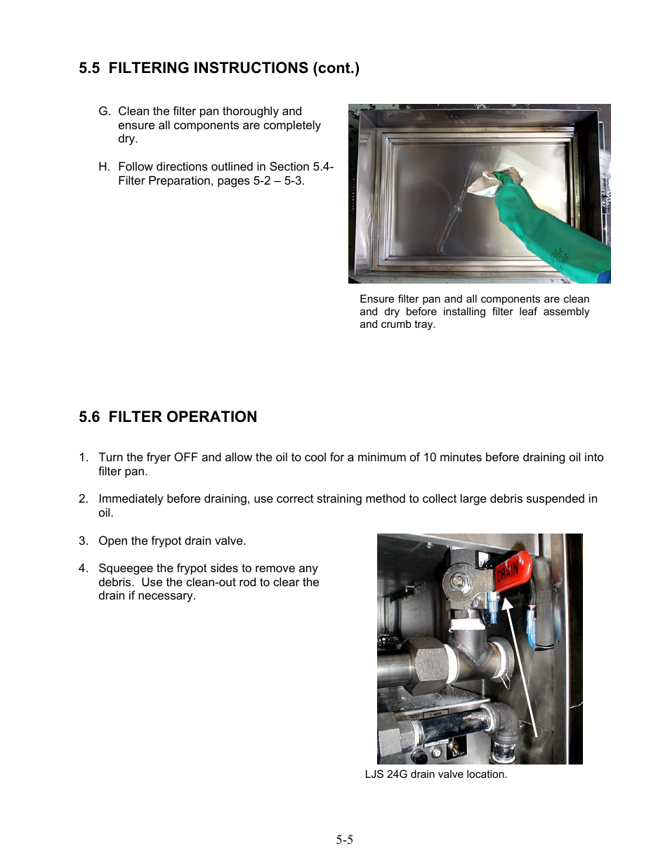 5 filtering instructions (cont.), 6 filter operation | Frymaster 1824G User Manual | Page 27 / 44