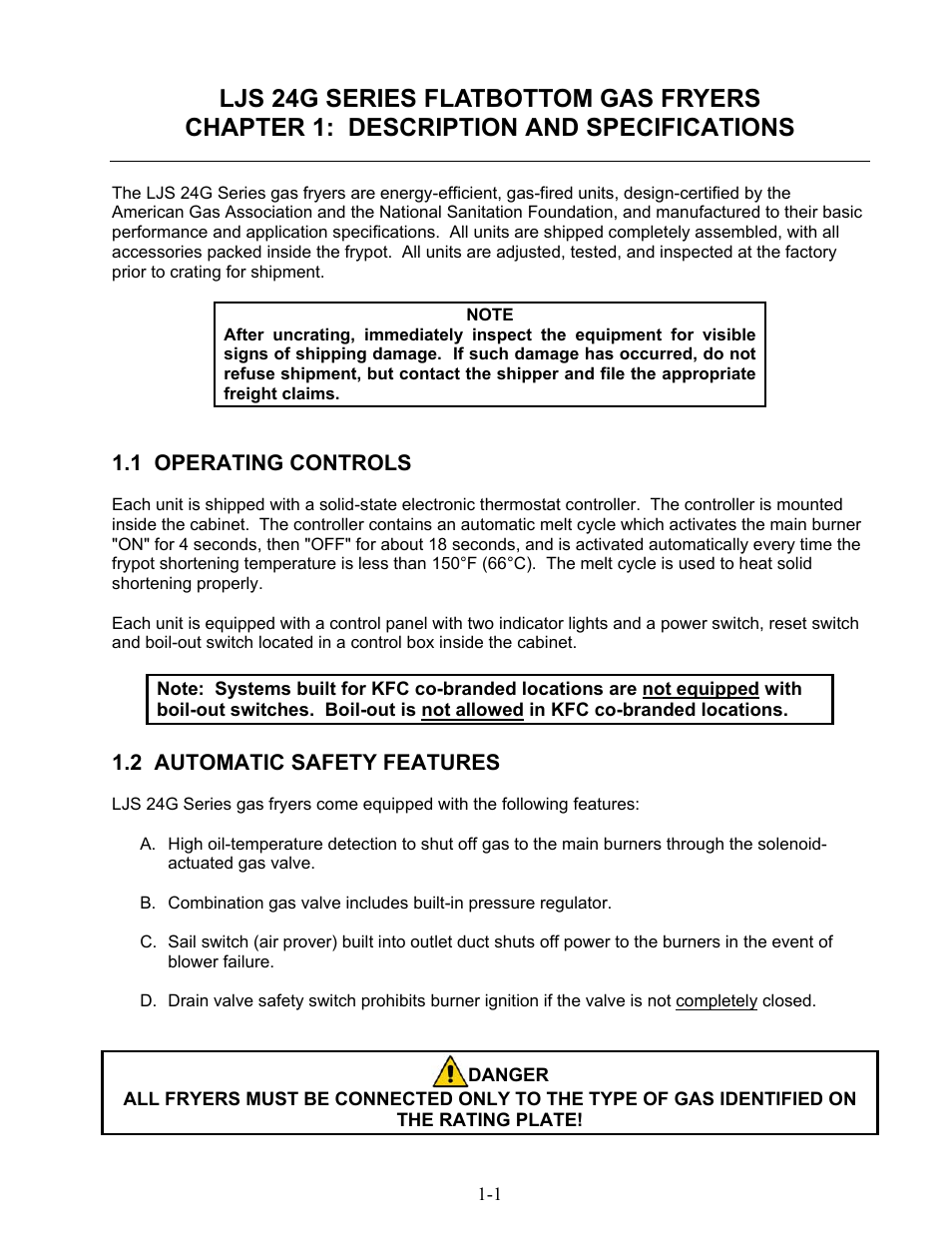 Frymaster 1824G User Manual | Page 5 / 44