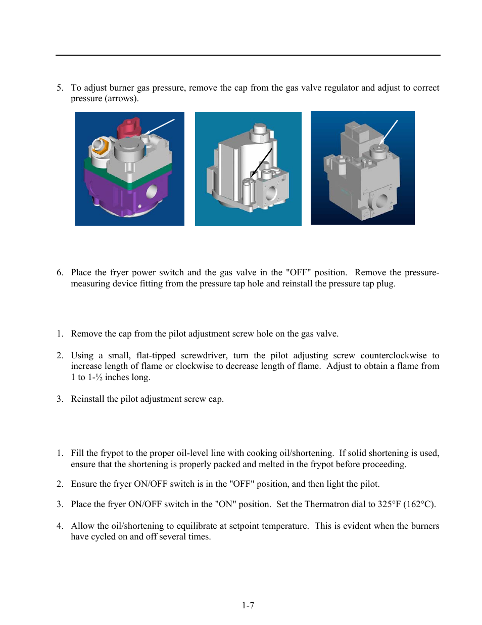 5 adjusting the pilot flame (where applicable) | Frymaster 2424G User Manual | Page 13 / 68