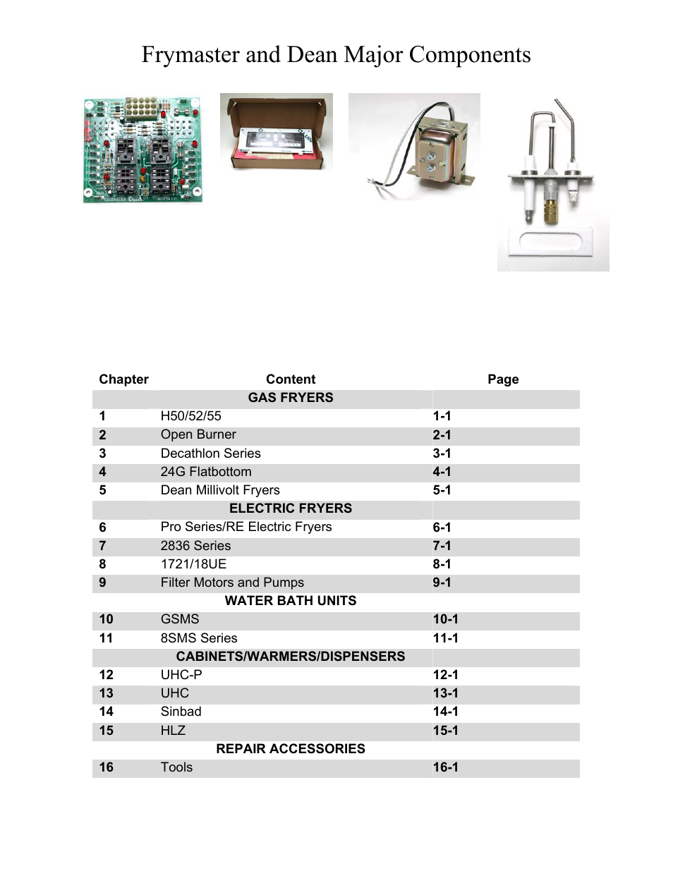 Frymaster and dean major components | Frymaster DECATHLON H50 User Manual | Page 3 / 70